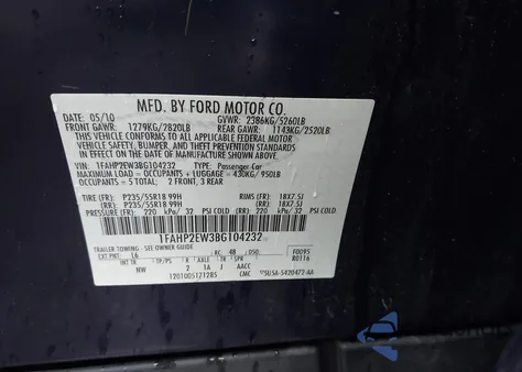 2011 Ford Taurus Sel z USA, uszkodzony, nr VIN 1FAHP2EW3BG104232